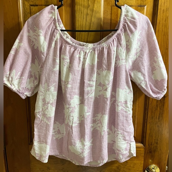 Loft pink/white short sleeve off-the-shoulder top - Picture 1 of 3